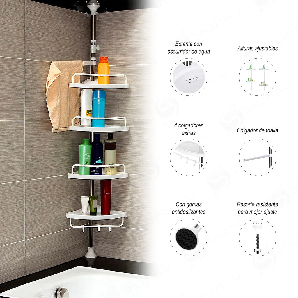 Organizador de ducha esquinero extensible 190/270cm en aluminio y acero  inoxidable SIMPLE HUMAN ®
